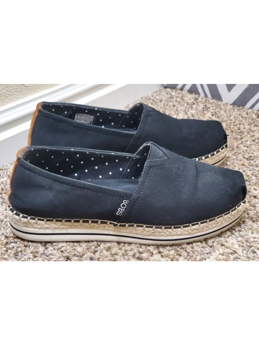 Bobs From Skechers Size 6.5 Memory Foam Espadrille Shoes Black textile cushioned